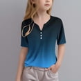 thumbnail image 2 of Jinhomg Button V-Neck Shirts for Girls Dressy Casual Solid Tops Lightweight Comfy Short Sleeve Spring Summer Pullover Daily Wear Spring Saving Blue C-, 2 of 6