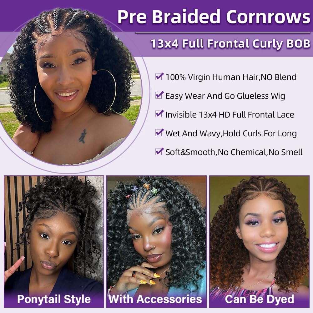 Curly Bob Wig Synthetic Wig Deep Wave 13x6 HD Lace Front Wigs For Black Women Hair Pre Plucked Wear And Go Glueless Short Wet And Wavy Chocolate Brown 12 Inch