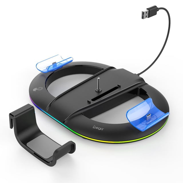 Support Vertical Universel pour PS5 Pro et PS5 Slim, Station de Refroidissement Verticale pour Console de Jeu avec Éclairage RVB, Support pour Écouteurs et Concentrateur USB 2.0 pour Appareils Externes