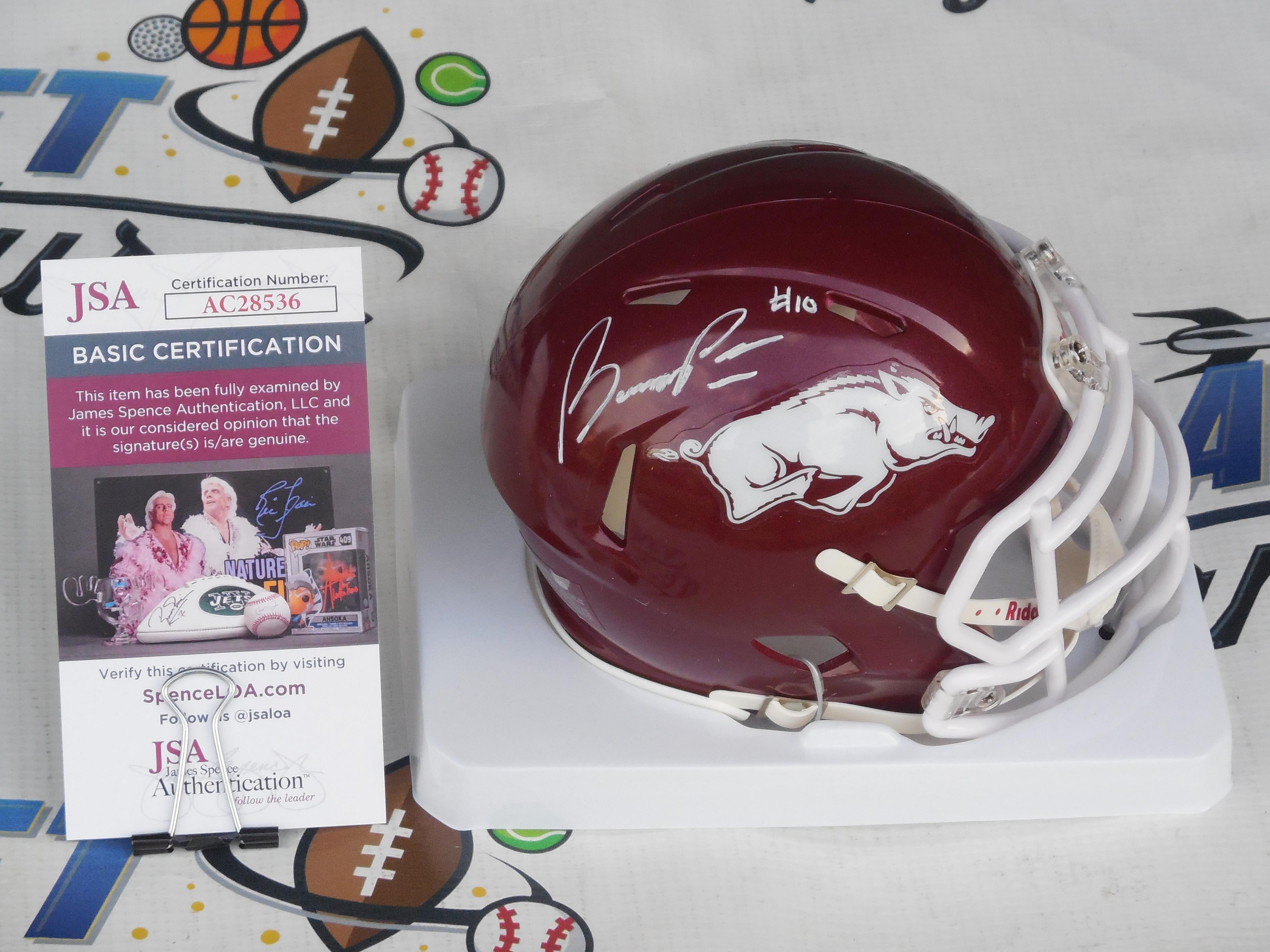 Bumper Pool signed autographed Arkansas UA Razorbacks mini speed helmet JSA COA