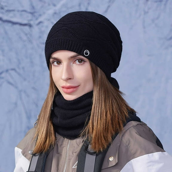Tittly Winter Hats Beanie Hat And Scarf 2pc Set Hood Ski Over Windproof Plush Hood Fuzzy Ski Winter Adjustable Women Men Skull Caps Hats for Women Black One Size
