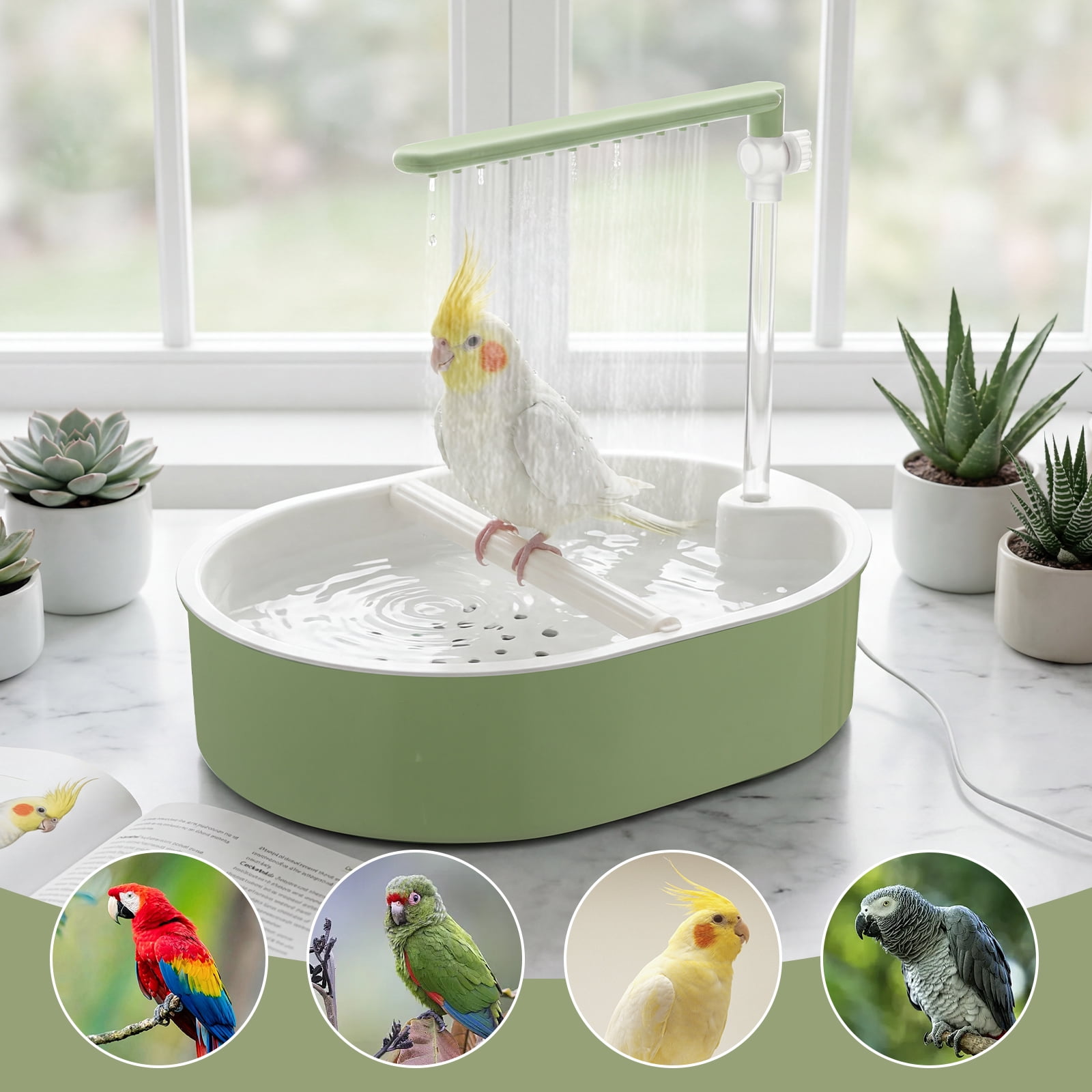 Threns Parrot Bathtub Bird Automatic Bath Shower,Large Bird Shower Fountain Indoor Bathtub with Running Water for Pet Birds, African Grey, Cockatiel, Conure, Budgie