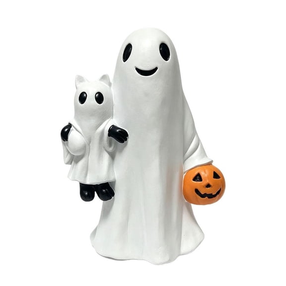 IFRINID Halloween Ghost Statue, Resin Ghost Figurine Holding Pet and Pumpkin, Cute Gothic Tabletop Decor for Home, Shelf, Mantel and Party