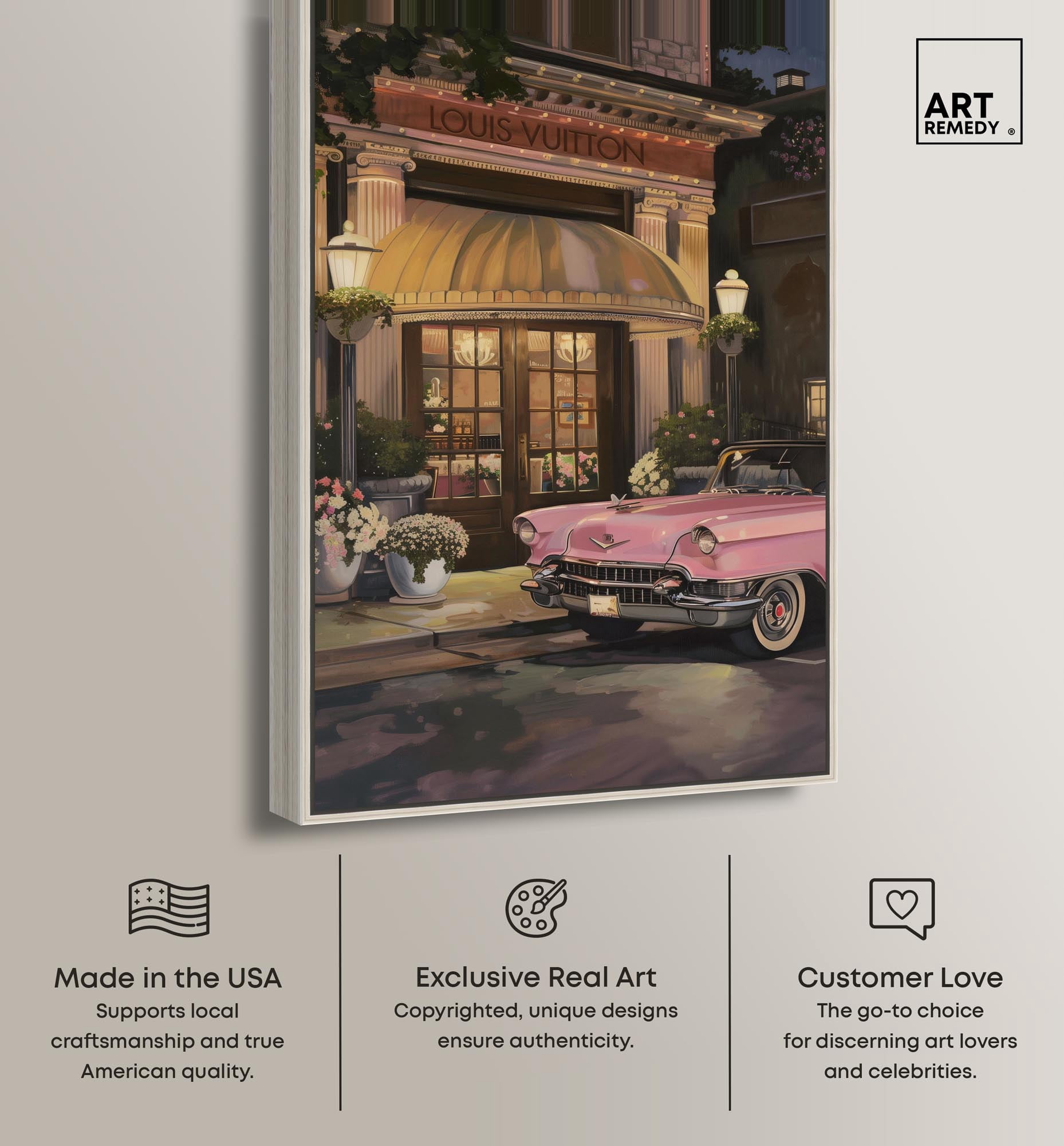 Classic Car Store Visit Canvas Fashion Art Prints by Art Remedy, Silver Frame, 10 x 15