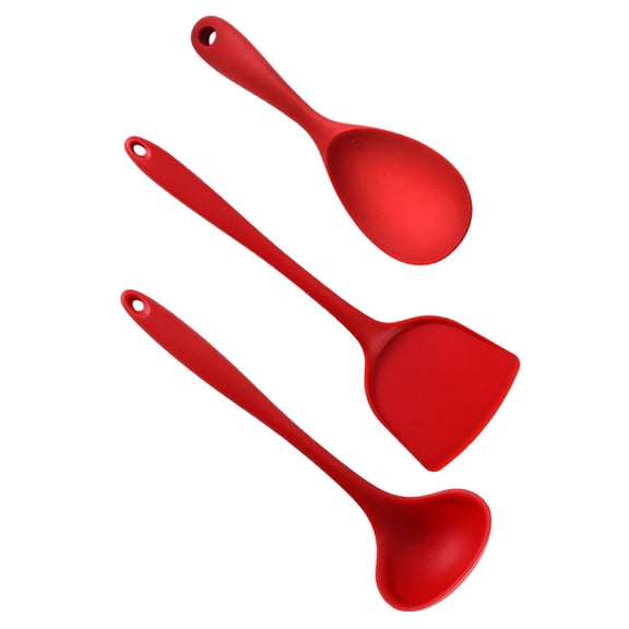 FUEENIRVA 3Pcs Silicone Cooking Utensils Set Red Hanging Kitchen Supply Set