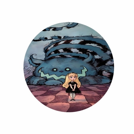 Round Mouse Pad 7.87 inch Alice and Cheshire Cat Dark Fantasy Design Rubber Desk Accessory for Office and Gaming