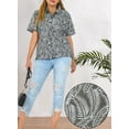 thumbnail image 4 of LA LEELA Button Down Shirt for Women Cotton Linen Effect Summer Beach Party Shirt Casual Blouses Short Sleeve Tops Tropical Vacation Button up Shirts for Women S Leaves, Black, 4 of 5