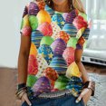 thumbnail image 1 of Daisyyozoid Chandail de Pâques Drôle pour Femmes, Imprimé d'Oeufs Colorés, Blouse Décontractée et Amusante à Manches Courtes, 1 of 5