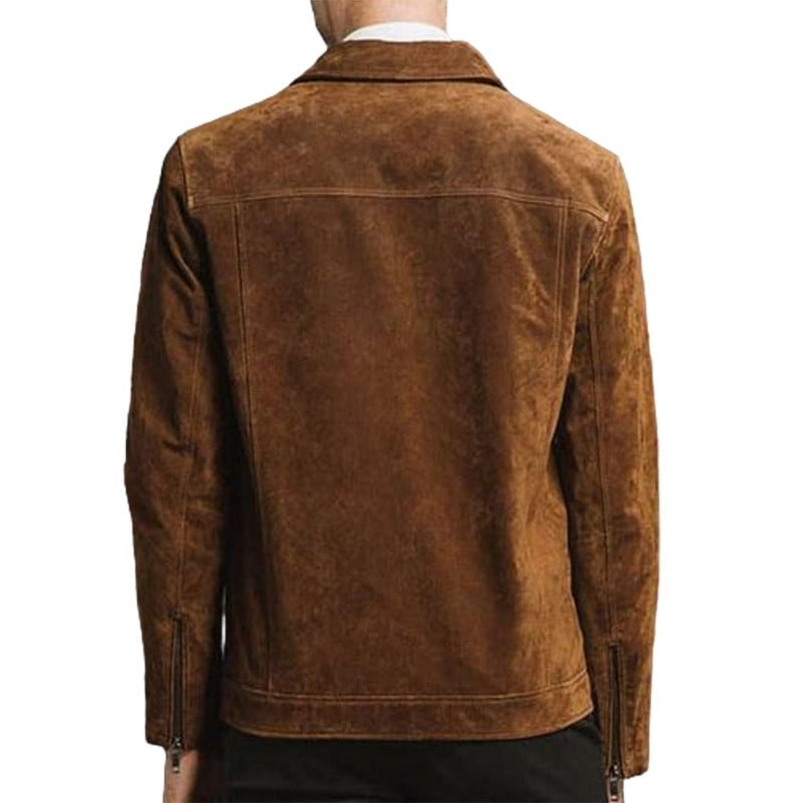 Men Fashion Stylish Brown 100% Genuine Suede Leather Lightweight Soft Satin lining Jackets for Men - L Size