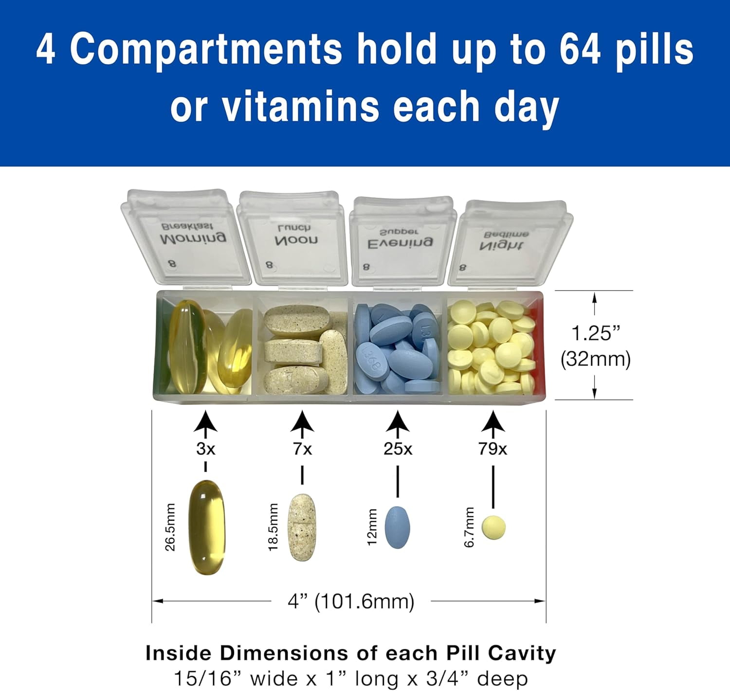 FSA/HSA Medcenter 31-Day Medication Organizer in Boxes with 4 Daily Compartments – Standard Size
