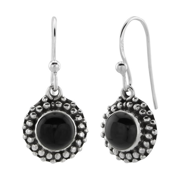 Onyx Charms 925 Sterling Silver Fish Hook Earrings