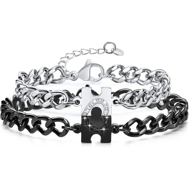 Pulseras para parejas: regalos para relaciones a larga distancia, pulseras de acero inoxidable con forma de corazón y rompecabezas para mujeres, hombres, pulseras para él y ella, juego para novio, nov