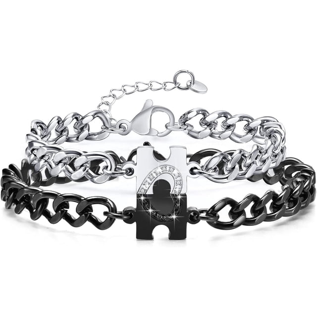 Pulseras para Parejas Yuxing Acero Inoxidable Corazón y Rompecabezas