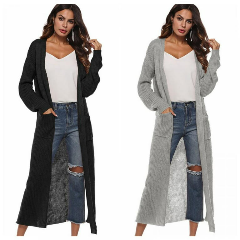 Women Floor Length Open Front Drape Cardigan Lightweight Long Sleeve Maxi  Duster with Pockets,Thin Cable Knit Long Sweater Coats Outerwear  Lightweight Duster Sweater,S-2XL Khaki 