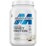 Muscletech Grass-Fed 100% Whey Protein Powder, Deluxe Vanilla, 20g Protein, 1.8 lbs, 23 Servings