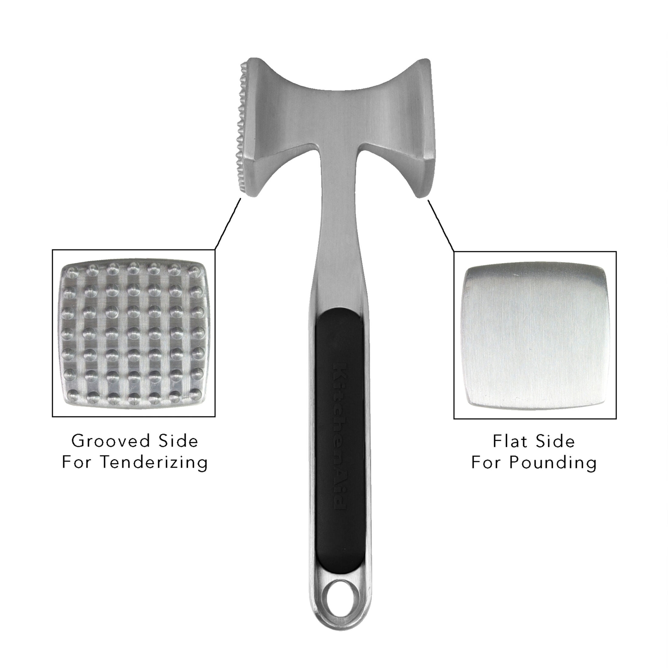 KitchenAid Cast Aluminum Meat Tenderizer Tool Dual-Sided Kitchen Mallet, Black