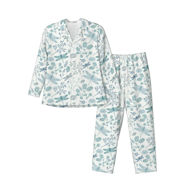 Balery Dragonfly Pijama para Hombre de Dos Piezas con Manga Larga, Conjunto de Dormir y Descanso Suave con Bolsillos-Large