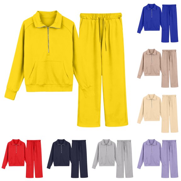 Bigetiay Girls Casual Tracksuit Zip Up Hoodie with High Waist Wide Leg Joggers Comfortable Athletic Outfit Set, Size 15-16 Years