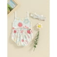thumbnail image 4 of Bslissey 3M 6M 12M 18M Baby Girls 2Pcs Summer Outfits Sleeveless Square Neck Cami Romper Floral Print Strap Bodysuit with Bow Headband Sets Newborn Infant Cute Clothes, 4 of 9