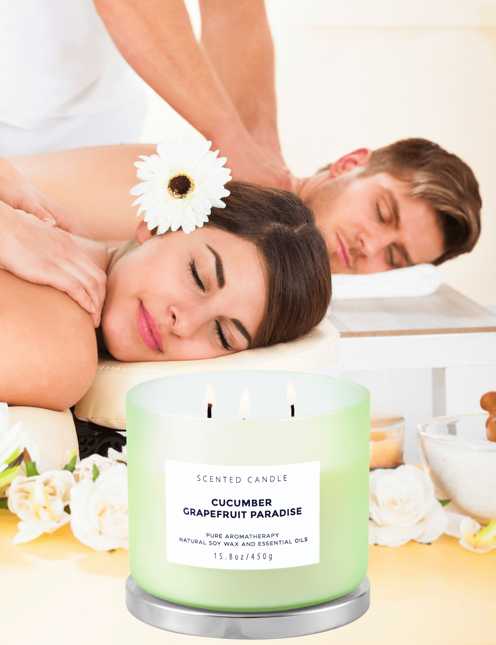 Cucumber Grapefruit Paradise 3-Wick Soy Candle – Fresh Citrus Aromatherapy Candle in Gift Box | 15.8 oz Clean Burning Scented Candle with Reusable Jar