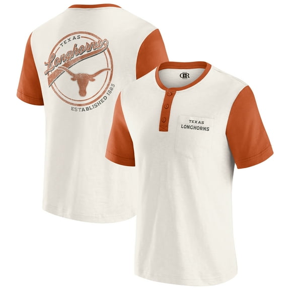 Men's Darius Rucker Collection by Fanatics Cream/Texas Orange Texas Longhorns Henley Color Block Slub T-Shirt