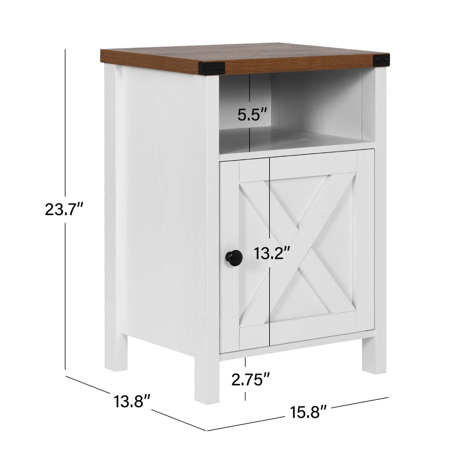 4 Ever Farmhouse End Table Set of 2, White Nightstand for Bedroom