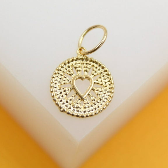 18K Gold Filled Round Heart Pendant Charm