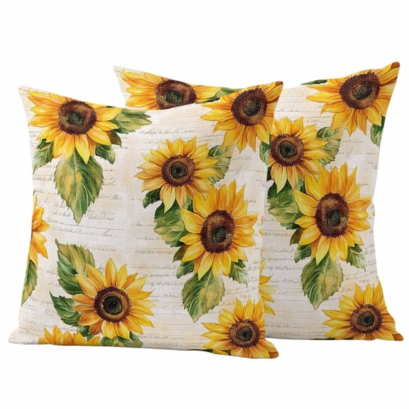 2 Pack Outdoor Waterproof Throw Pillows, Vintage Watercolor Sunflower Decorative Square Pillow Case Patio Pillows for Chair Couch Sofa 16x16in
