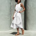 thumbnail image 5 of Blmnix Tank Women Dress Flowy Dresses A Line Dresses Linen Dress Petticoat Cocktail-Length Sleeveless Crew Neck White Belted Casual Summer Dresses for Women XXXL, 5 of 7