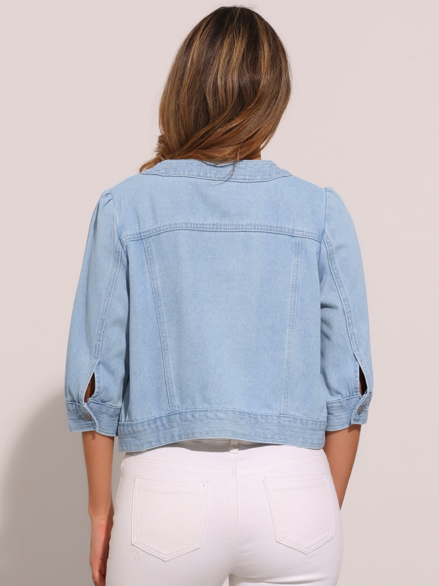 DARING DIVA Women's Casual 3/4 Sleeve Button Up Cropped Denim Jacket XL Light Blue