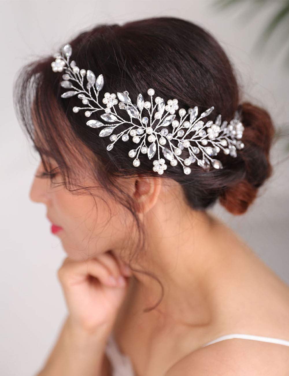 Women Wedding Bride Crystal Silver wire color Hair band head piece garland tiara 