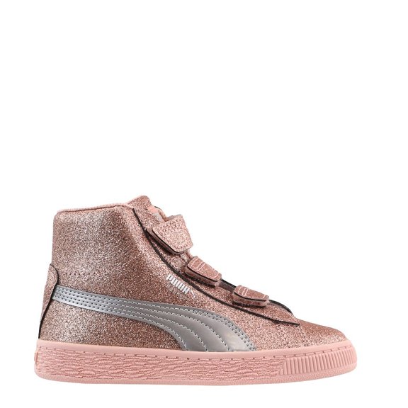 Puma Basket Mid Strap Glitz V PS Unisex/Child shoe size 12.5 Kids Casual 367571-01 Peach Beige