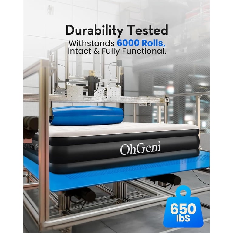 OhGeni 20" Queen Air Mattress With Built-in Pump & Silk Foam Topper - Extra High Inflatable Bed