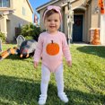 thumbnail image 4 of Weebloom Pumpkin Baby Boy Girl Halloween Outfits Long Sleeve Bodysuit With Embroidery Headband Infant Clothes,Size 0-3 Months, 4 of 8