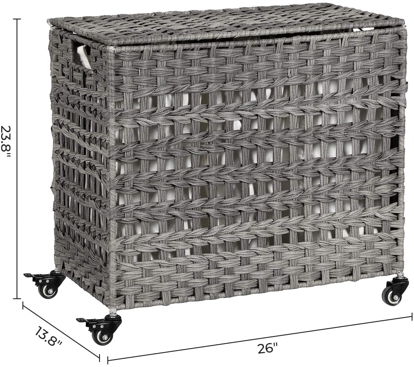 140L Laundry Hamper on Wheels 3 Compartment Laundry Sorter with Lid Clothes Hamper with Handles Wiker Laundry Basket for Laundry Room Gray