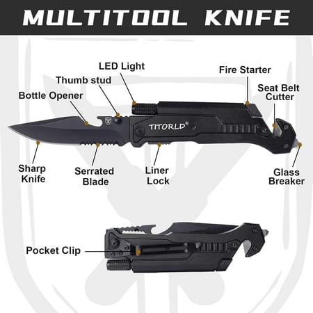 TRAHOO-Gifts for Men Dad Him Stocking Stuffers Christmas Anniversary Birthday Gifts ideas Engraved Pocket Knife Unique Camping Hiking Present 7 in 1 Multitool Folding Knives with Wood Box LED L