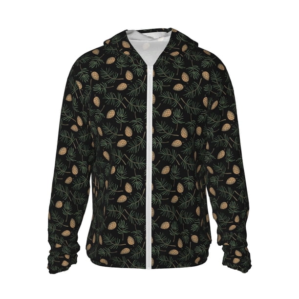 Balery Pine Cone Woodland Pattern Sudadera ligera de manga larga con capucha y protección solar UPF 50+ para hombre y mujer, ideal para pesca y running-XX-Large