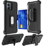 Military Grade Ultra Rugged Hybrid Kickstand Case with Card Slot and Belt Clip Holster for Motorola Moto G 2025 - Black