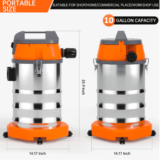 Wet Dry Vacuum Cleaner, 10 Gallon 3200w 8 HP Stainless Steel Shop Vacuum Wet and Dry, with Filter and Attachments for House Garage Workshop Car