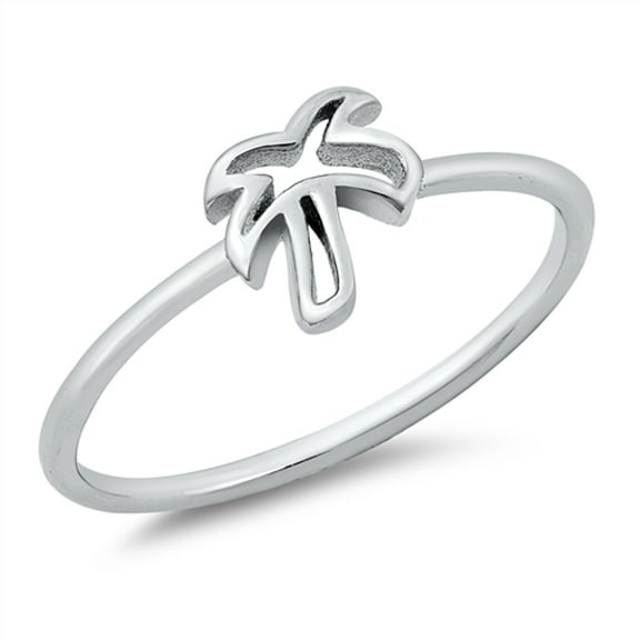 Cute Tiny Palm Tree Outline Ring .925 Sterling Silver Band Jewelry Female Male Unisex Size 7