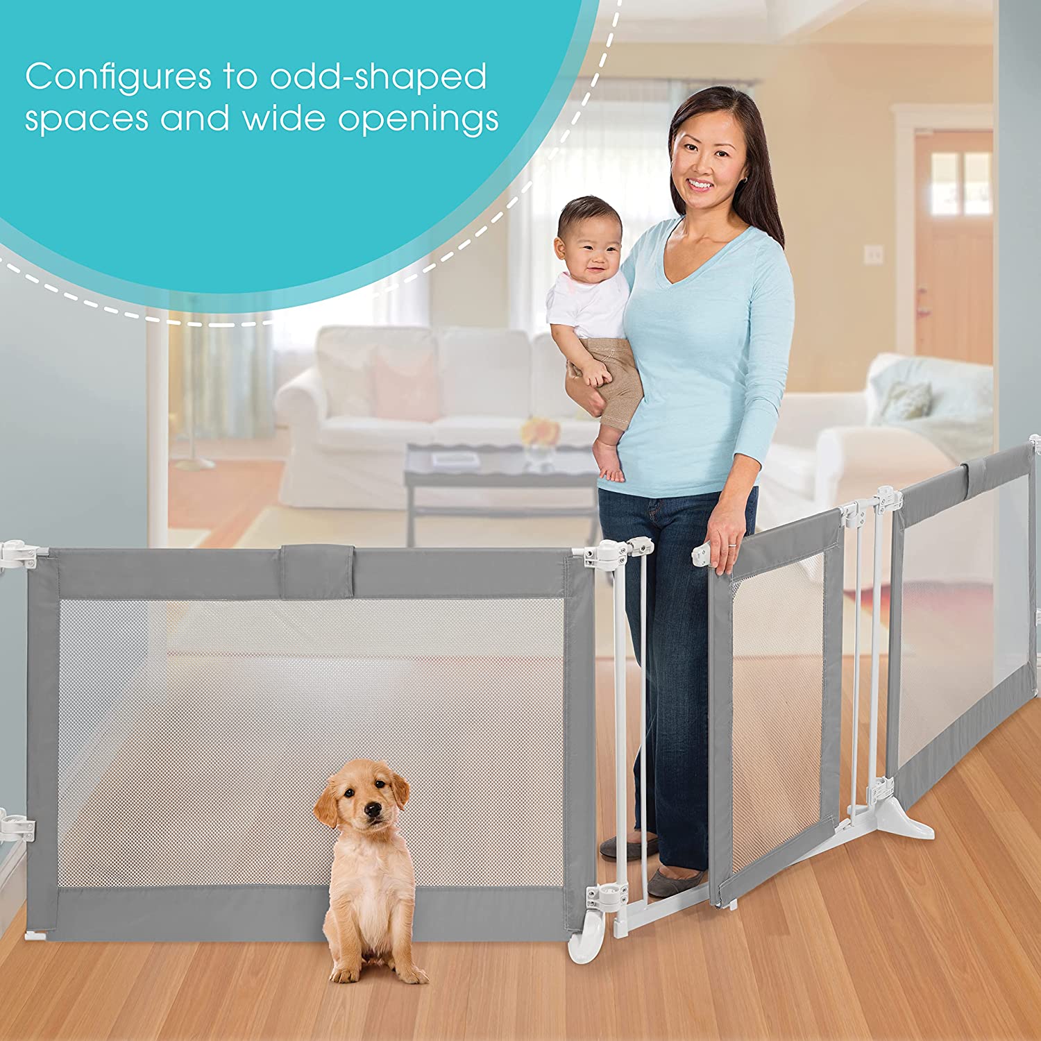 Summer Infant Custom Fit Walk-Thru Extra Wide Baby Gate, Stylish Grey Mesh 30 Tall, Fits Openings up 65 87 (2 panels) or 87 141 (3 panels), Baby and Pet Gate for Doorways - image 4 of 7