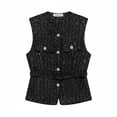 thumbnail image 2 of Chaleco Con Cinturón De Lentejuelas, Chaleco Versátil De Tweed Con Botones Dorados, Chaleco Con Botones Frontales Para Amantes De La Moda, Adultos, Para Vestir En Capas, Eventos Cruces negras, 2 of 6