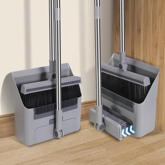 Broom Dustpan with Floor Brush Combo Set, Household Cleaning Supplies Stainless Steel Handle, 3 in 1 Set for Home Office, Gray