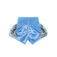 thumbnail image 3 of Hansber Kids Boys Girls Satin Boxing Shorts Metallic Letter Side Slit Sport Shorts Hot Pants with Light Blue M, 3 of 4