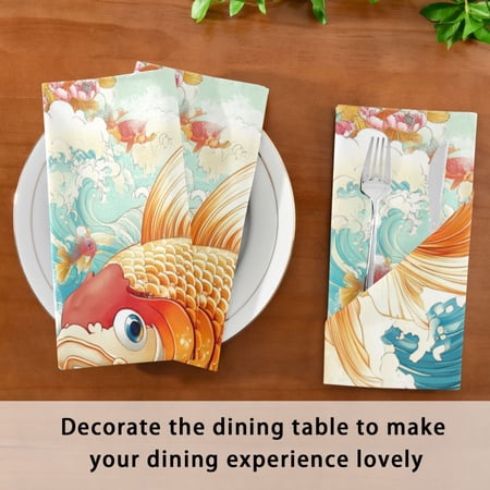 Satin Native Fab Cotton Dinner Napkin Koi in Bloom Reusable