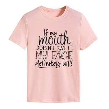 Letter Print T Shirt Loose Oversized Short Sleeve Holiday Cute Funny Shirt for Women Summer Pink L