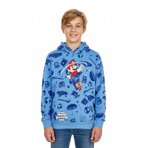 The Super Mario Galaxy, Boys' Light Blue Graphic Hoodie, Sizes 4-18