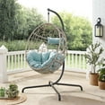 thumbnail image 2 of Ulax Furniture Indoor Outdoor Rattan Hanging Basket Swing Chair with Stand and Cushion, Mist, 2 of 7