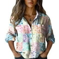 thumbnail image 4 of Bovemsi Casual Loose Tops Women's Cotton Shirt Printed Fashionable Button Up Top With Seven Quarter Sleeves Work Shirts, 4 of 4
