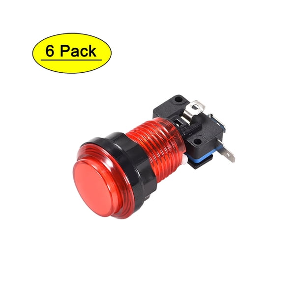 Juego Botón de Presión 33.5mm Redondo Interruptor de Botón Iluminado LED de 12V con Microinterruptor para Juegos de Video de Arcade Rojo, 6 piezas